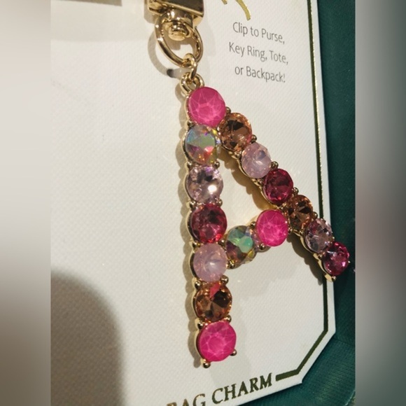 Beautiful gold plated Pink bejeweled gemstone A monogram bag purse key chain new - Picture 13 of 13